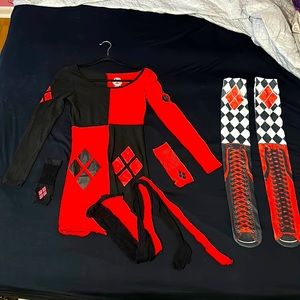 Harley Quinn Costume Size S w/ 2 different stocking options & 2 mesh arm sleeves